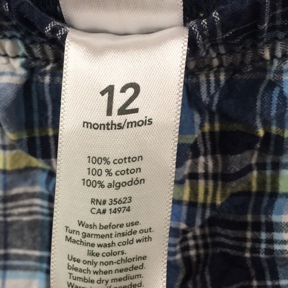 Carter’s Baby Boy 12M‎ Shorts Blue Plaid Pull On 100% Cotton Preppy Summer - Picture 3 of 6